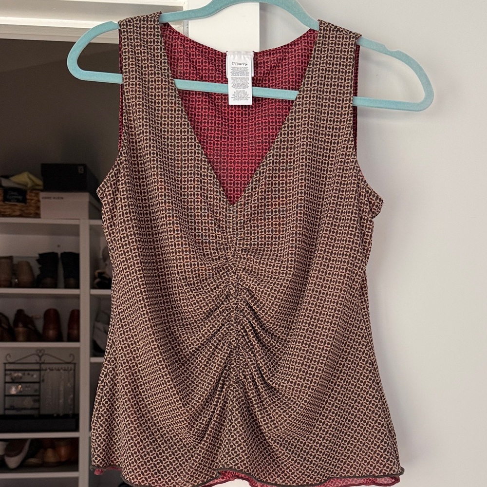 CAbi Brown Geometric Twist-Front reversible Sleeveless